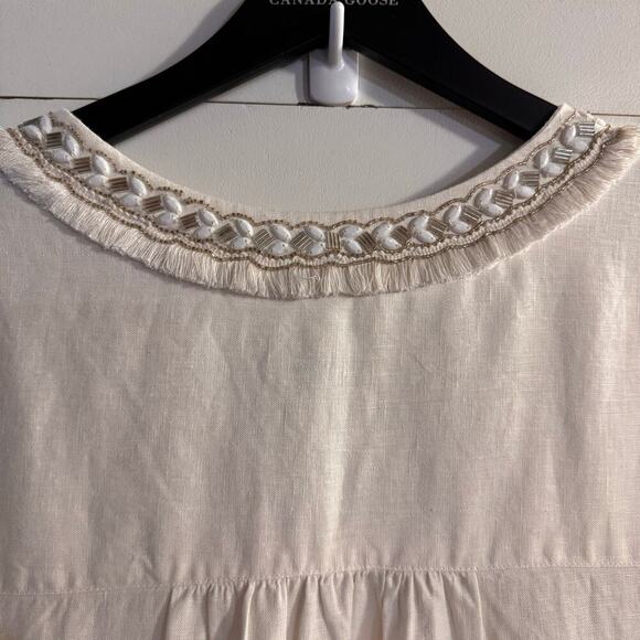 NWT Chico’s Linen Embellished Cap Sleeve Short Dress Tiered XXL / 20-22 Cream - Picture 8 of 11